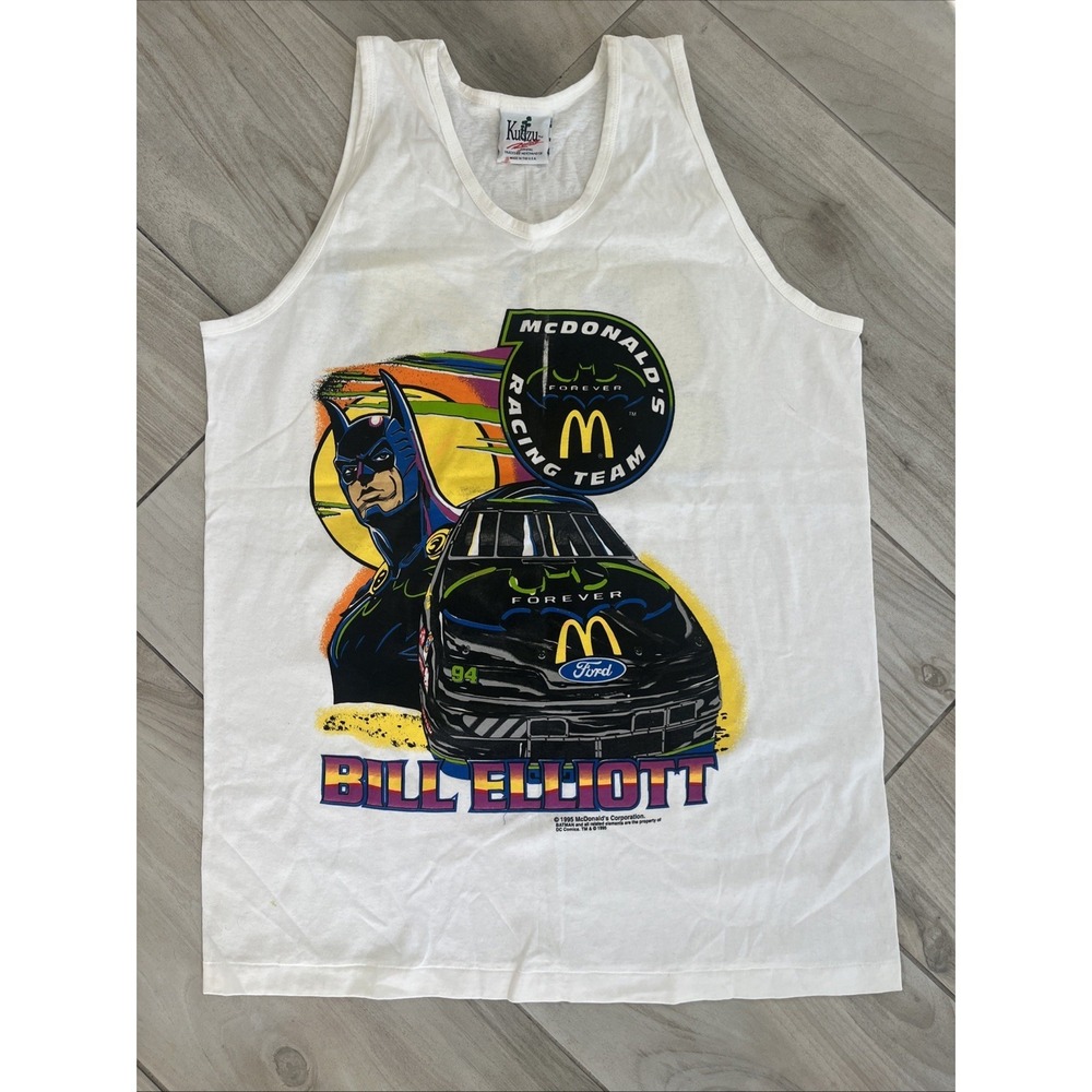 Rare VTG KUDZU Bill Elliott McDonald's Racing Team 1995 Batman T Shirt 90s L